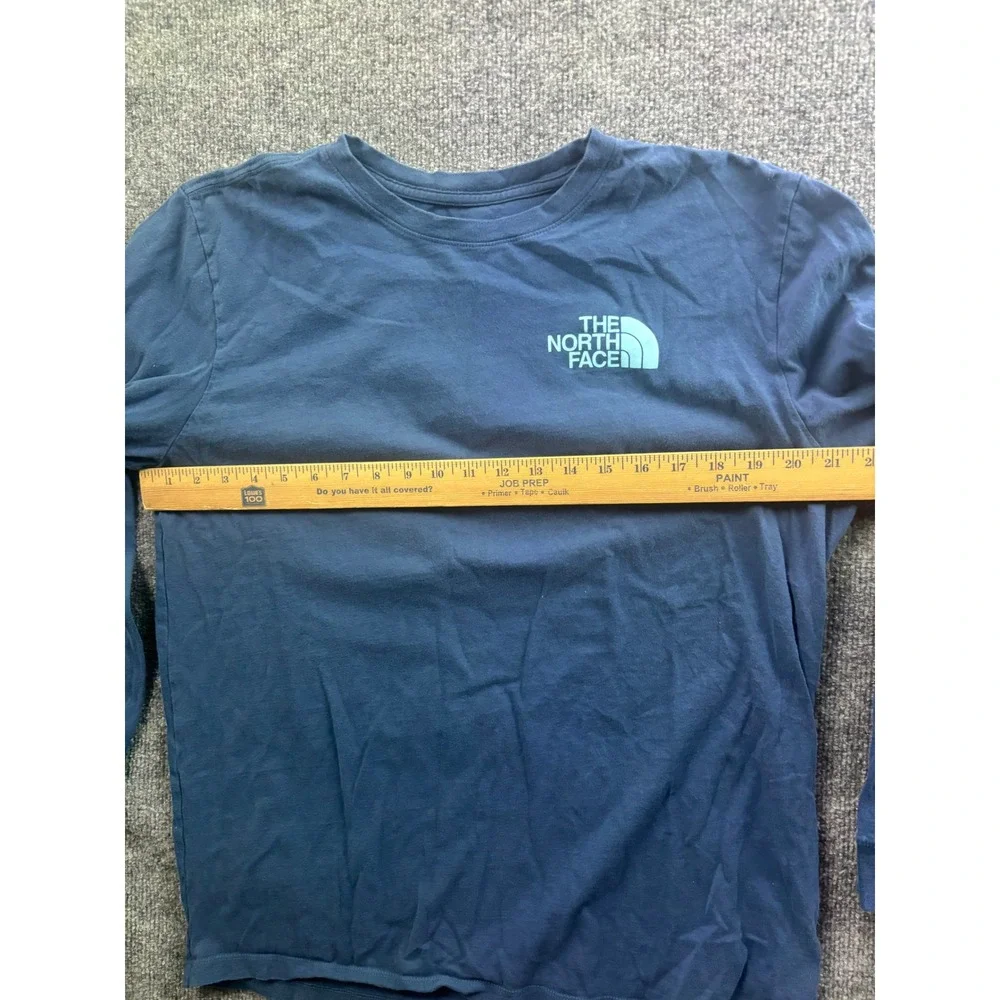 The North Face Long Sleeve Shirt Mens Large Blue Mountain Graphic Tee 67065